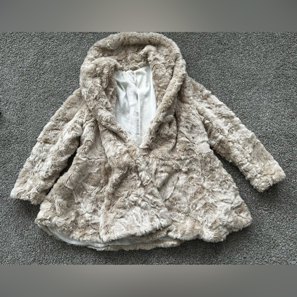 Free People Plush Faux Fur Hooded Coat - Light Beige